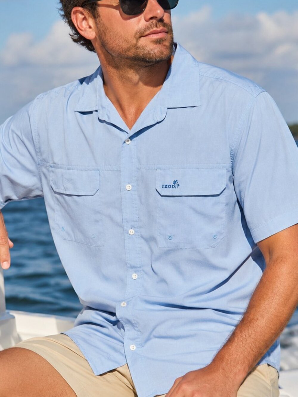 IZOD Saltwater Men’s XL Light Blue Shirt Quick Dry Breathable Short Sleeve